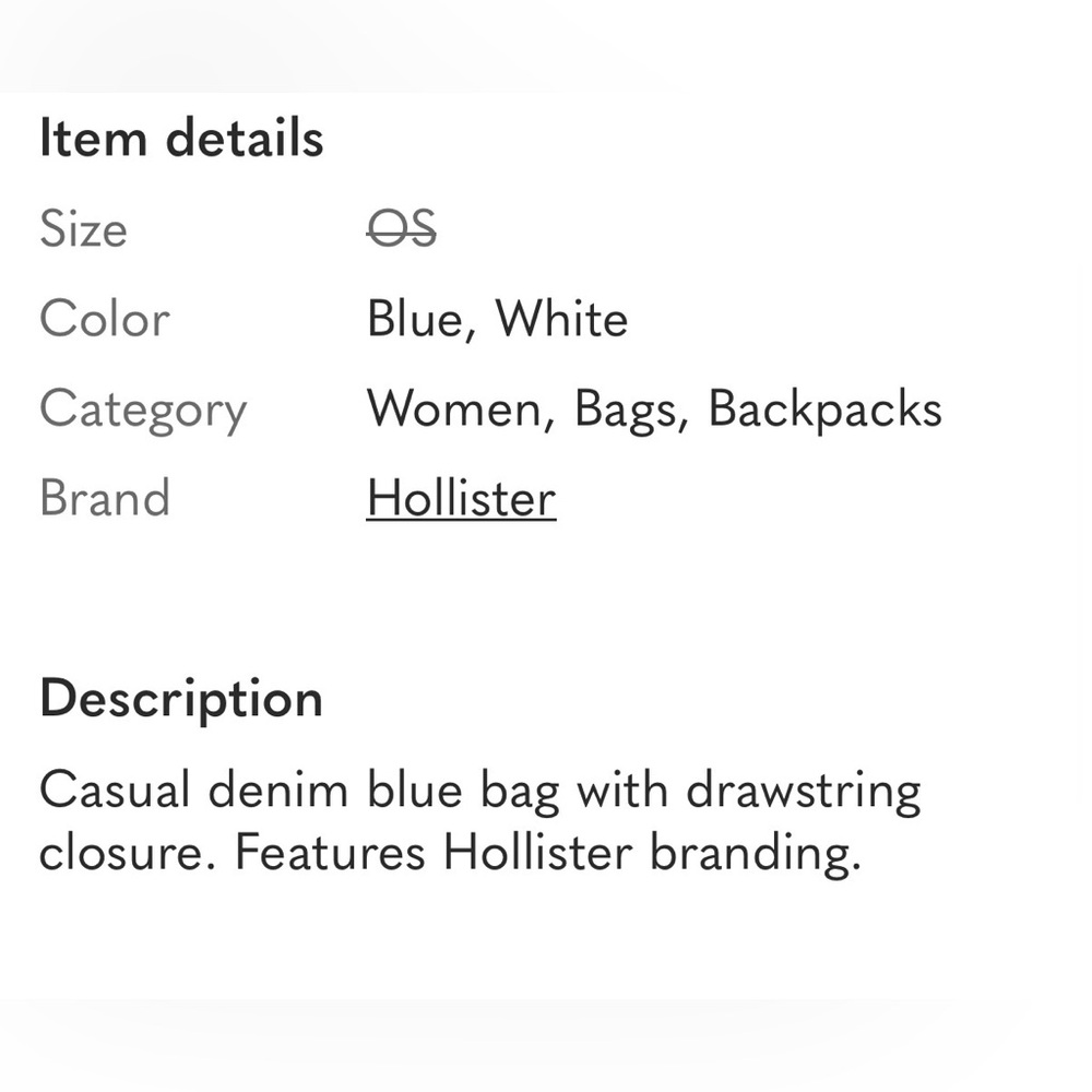 🎅🏻 SALE! Hollister blue denim drawstring denim bucket bag or backpack LIKE NEW - Picture 6 of 6
